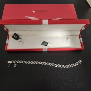 Macy's Silver Heart Link Bracelet with Dangling Heart Charm